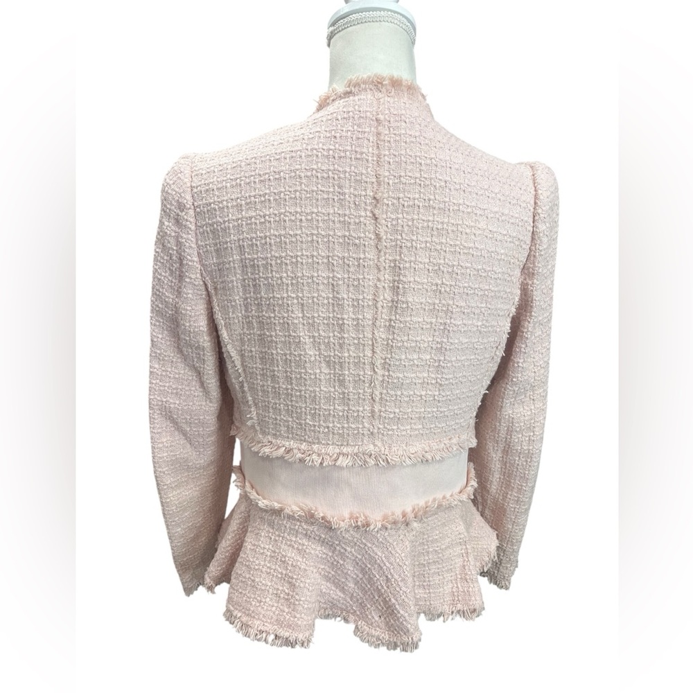 Rebecca Taylor Pink Bouclé Tweed Peplum Blazer Fringe Jacket Women’s 10 - Picture 4 of 13